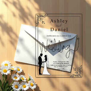 Elegant Black And White Romantic Couple Wedding Acrylic Invitations