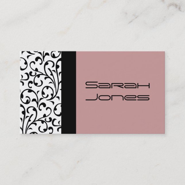 Elegant Black and White Rose Damask Busines Card (Front)