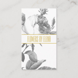 Elegant black and white rose flowers chic gold business card