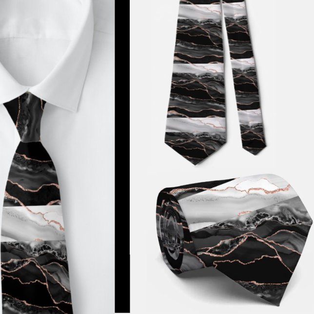 Elegant Black and White Rose Gold Glitter Marble Tie (Creator Uploaded)