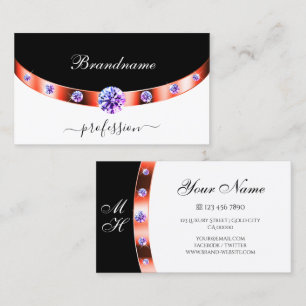 Elegant Black and White Rose Gold Purple Diamonds Business Card