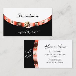 Elegant Black and White Rose Gold with Monogram Business Card