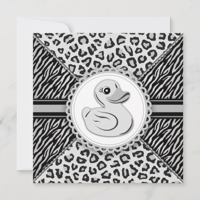 Elegant Black and White Rubber Duck Baby Shower Invitation (Front)