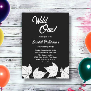 Elegant Black And White Rustic Fall 1st Birthday Invitation
