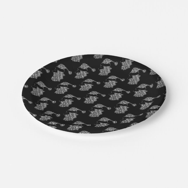 Elegant Black and White Santa Typography Christmas Paper Plate (Angled)