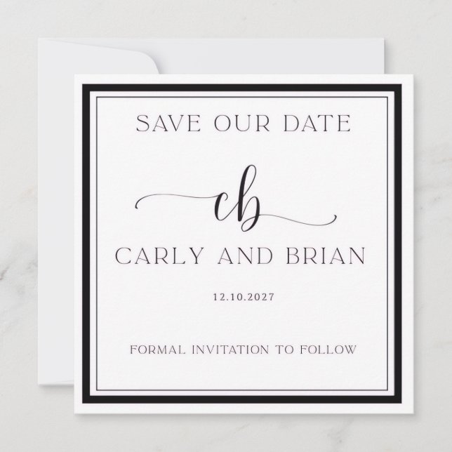 Elegant Black and White Save the Date  Invitation (Front)