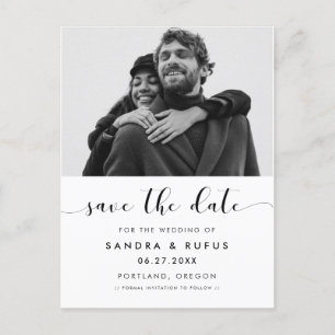 Elegant black and white save the date photo postcard