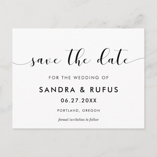 Elegant black and white save the date postcard (Front)