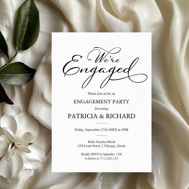 Elegant Black And White Script Engagement Party Invitation (Creator Uploaded)