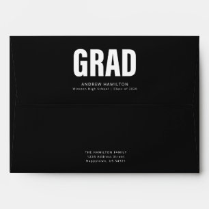 Elegant Black and White Script Graduation Envelope