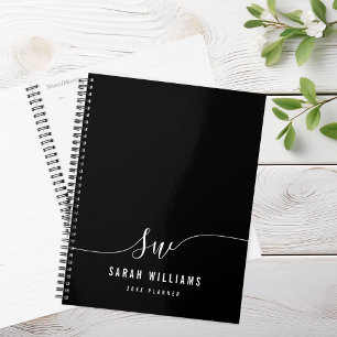 Elegant Black and White Script Initial Monogram  Planner