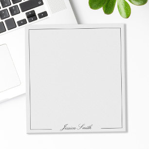 Elegant Black and White Script Monogram Border Notepad