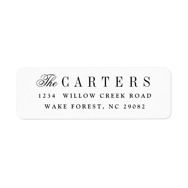 Elegant black and white script name return address label (Front)