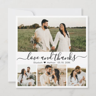 Elegant Black and White Script Photo Wedding Thank Thank You Card