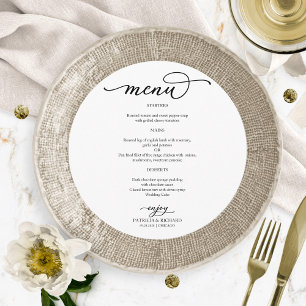 Elegant Black and White Script Round Wedding Menu