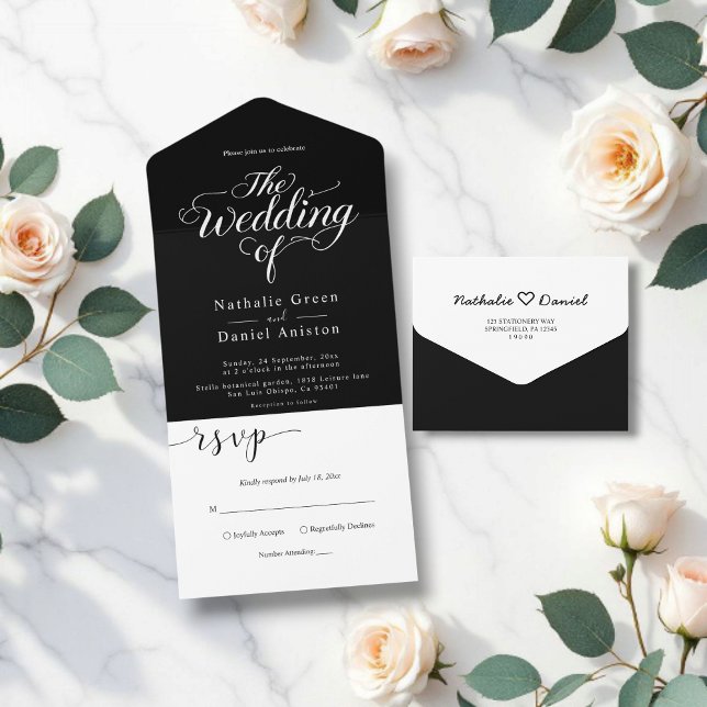 Elegant Black and White Script Simple Wedding All In One Invitation (Creator Uploaded)
