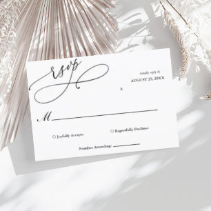 Elegant Black and White Script Simple Wedding RSVP Card
