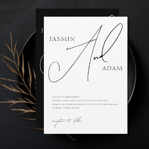 Elegant Black and White Script Typography Wedding Invitation