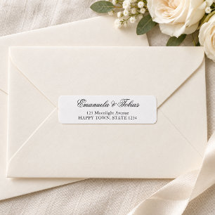 Elegant Black and White Script Wedding Address Return Address Label
