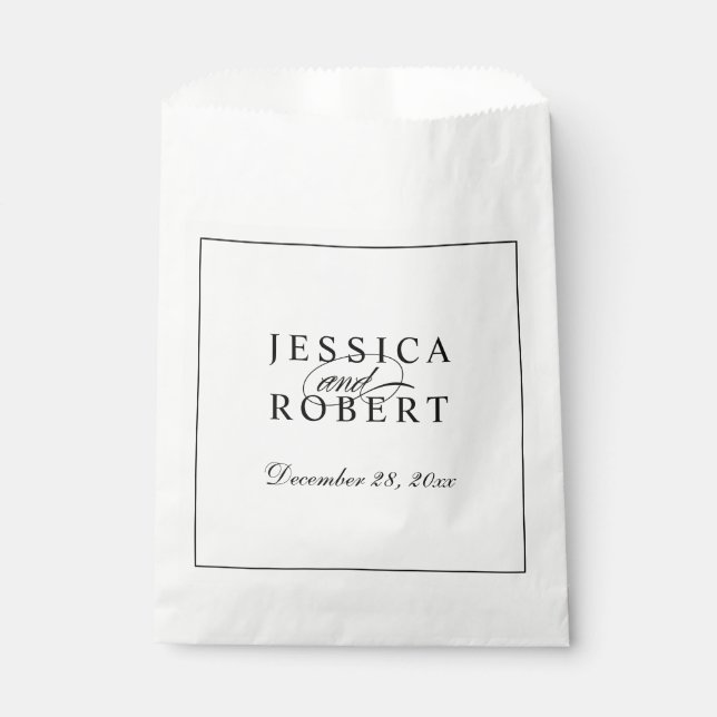 Elegant Black and White Script Wedding Favour Bag (Front)