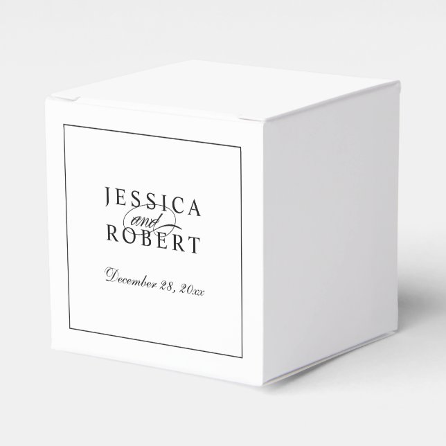 Elegant Black and White Script Wedding Favour Box (Front Side)