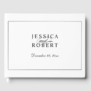 Elegant Black and White Script Wedding Guest Book