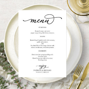 Elegant Black and White Script Wedding Menu