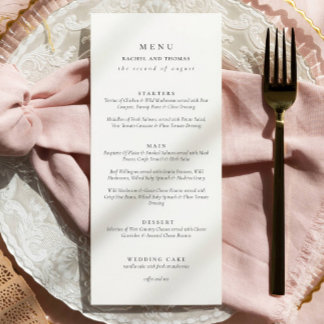 Elegant black and white Script Wedding Menu