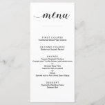 Elegant Black and White Script Wedding Menu Cards<br><div class="desc">These beautiful wedding menu cards will compliment your place settings wonderfully. Part of the Alejandra collection.</div>