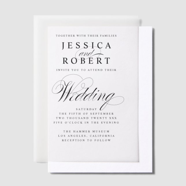 Elegant Black and White Script Wedding  Vellum Invitations (Offset)