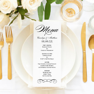 Elegant Black and White Scroll Wedding Monogram Menu