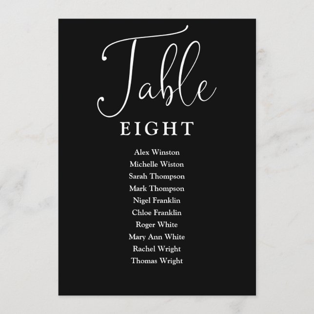 Elegant Black And White Seating Chart Table Number (Front)