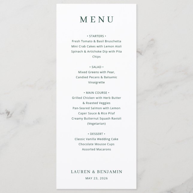 Elegant Black and White Serif Wedding Menu (Front)