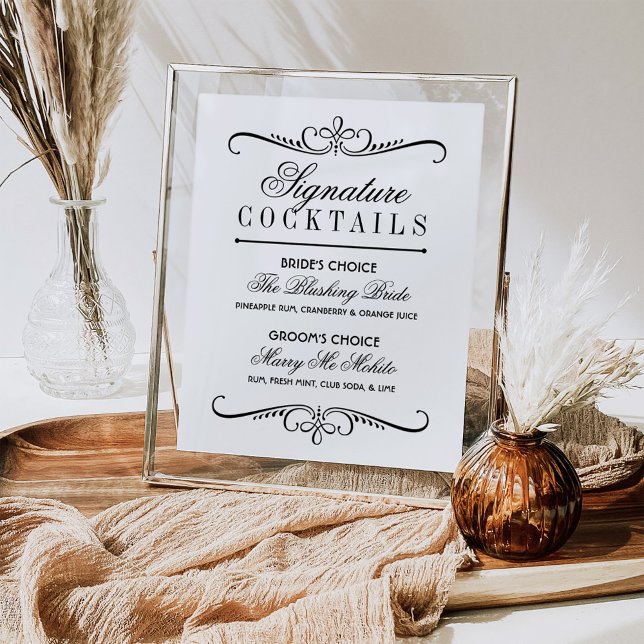 Elegant Black and White Signature Cocktails Sign (Creator Uploaded)