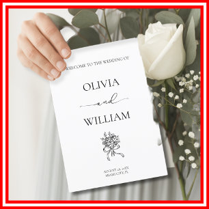 Elegant Black and White Simple Calligraphy Wedding Program