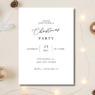 Elegant Black and White Simple Christmas Party Invitation