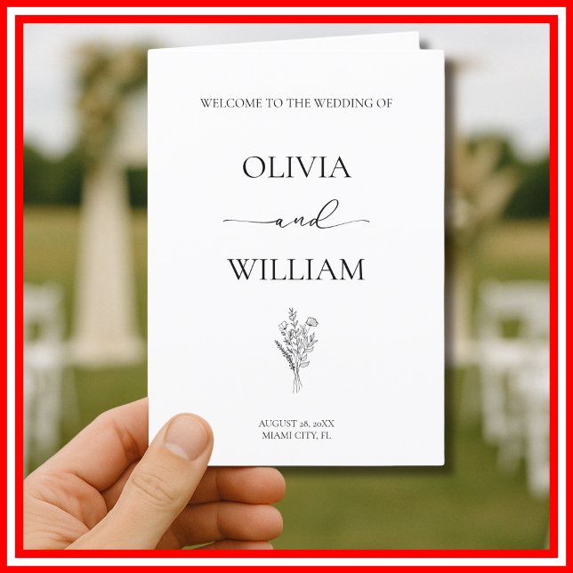 Elegant Black and White Simple Modern Wedding Program (Creator Uploaded)