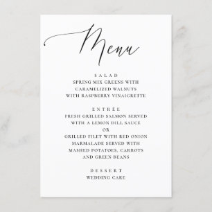 Elegant black and white simple script wedding menu