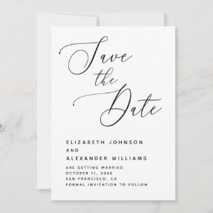 Elegant black and white simple script wedding save the date