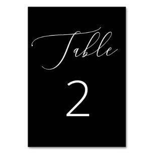 Elegant black and white simple script wedding tabl table number