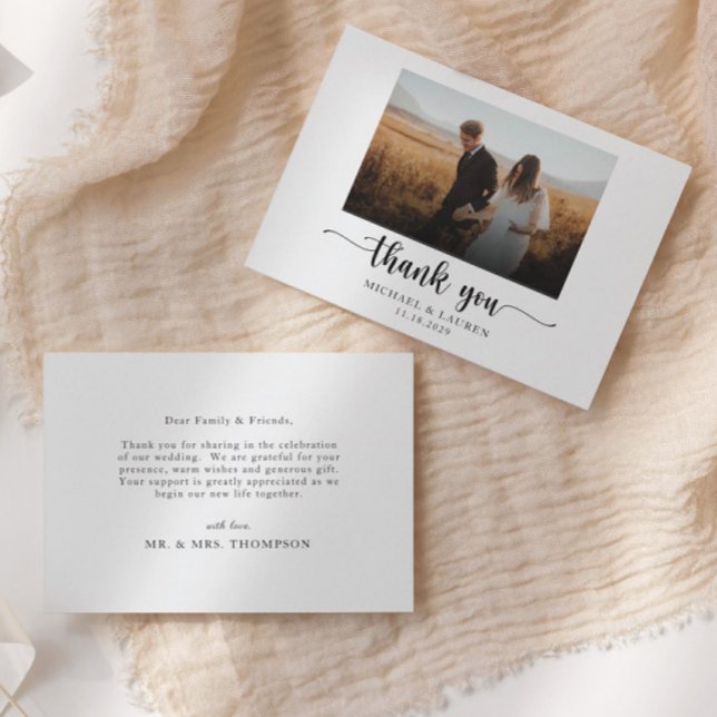 Elegant Black and White Simple Wedding Photo Thank You Card (Creator Uploaded)