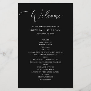 Elegant black and white simple wedding program