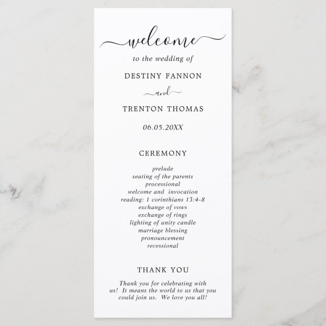 Elegant Black and White Simple Wedding Program (Front)