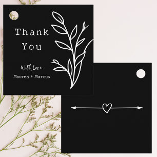 Elegant Black and White Simple Wedding Thank You Favour Tags