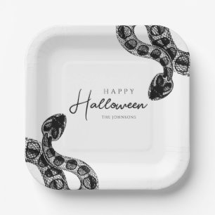 Elegant Black And White Snake Halloween Paper Plate