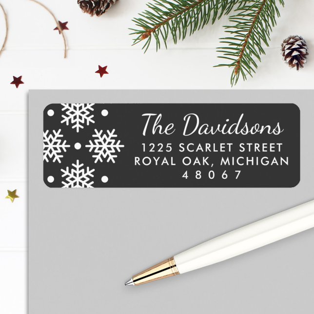 Elegant Black and White Snowflake Return Address Label (Creator Uploaded)