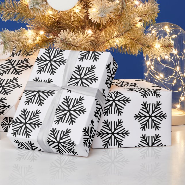 Elegant Black and White Snowflake Wrapping Paper (Holidays)
