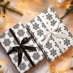 Elegant Black and White Snowflake Wrapping Paper Sheet