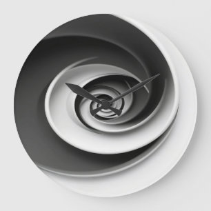 Elegant Black and White Spiral Abstract Design,  Large Clock