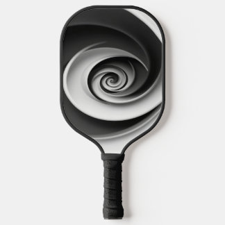Elegant Black and White Spiral Abstract Design,  Pickleball Paddle
